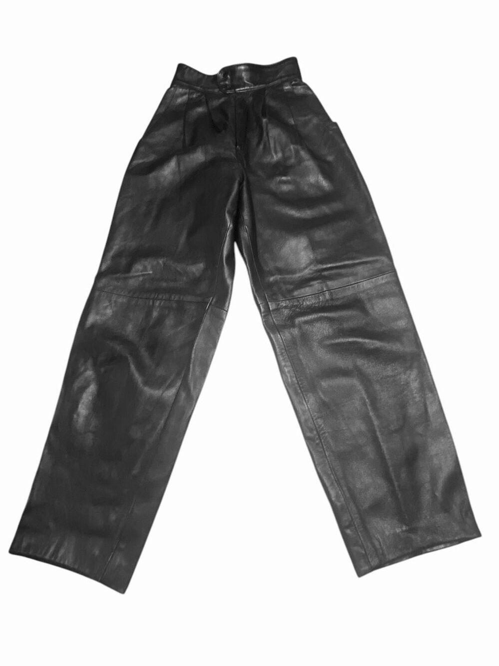 Liz Roberts Robert Elliot Vintage Womens Black Leather Pleated Trouser Pants 8